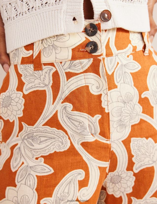 Boden Frauen Highbury-Leinenhose VH86PT2537 Kleidung Rost und Paisley-Wirbel
