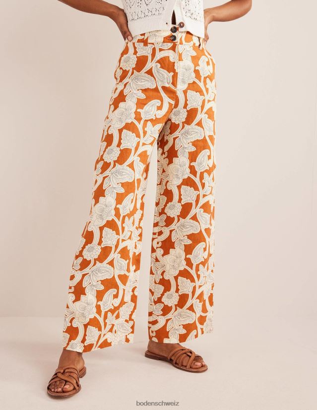 Boden Frauen Highbury-Leinenhose VH86PT2537 Kleidung Rost und Paisley-Wirbel