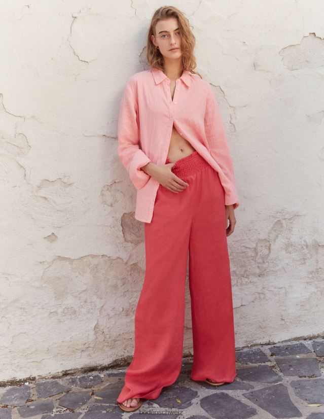 Boden Frauen Hose aus Leinen mit geraffter Taille VH86PT1451 Kleidung Koralle
