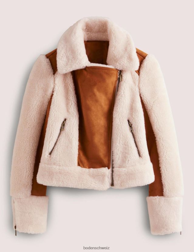 Boden Frauen Bikerjacke aus Lammfellimitat VH86PT1968 Kleidung Haselnuss-Lammfell