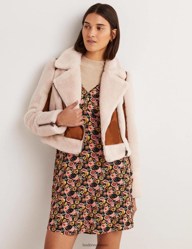 Boden Frauen Bikerjacke aus Lammfellimitat VH86PT1968 Kleidung Haselnuss-Lammfell