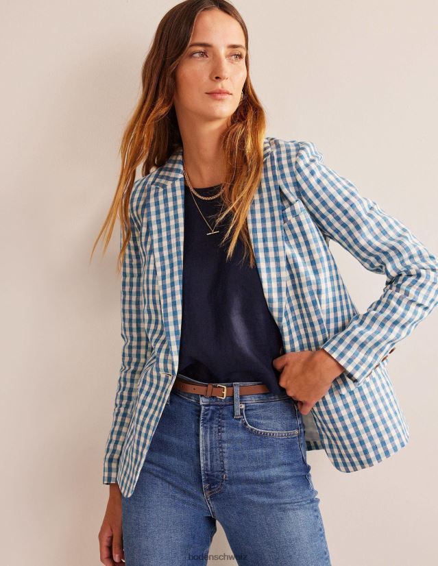 Boden Frauen Der Cambridge-Leinenblazer VH86PT673 Kleidung blau-weißer Gingham