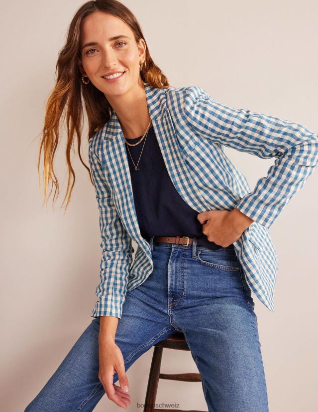 Boden Frauen Der Cambridge-Leinenblazer VH86PT673 Kleidung blau-weißer Gingham