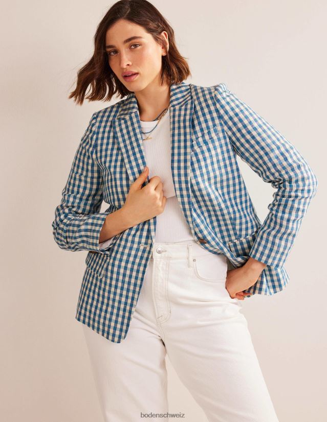 Boden Frauen Der Cambridge-Leinenblazer VH86PT673 Kleidung blau-weißer Gingham