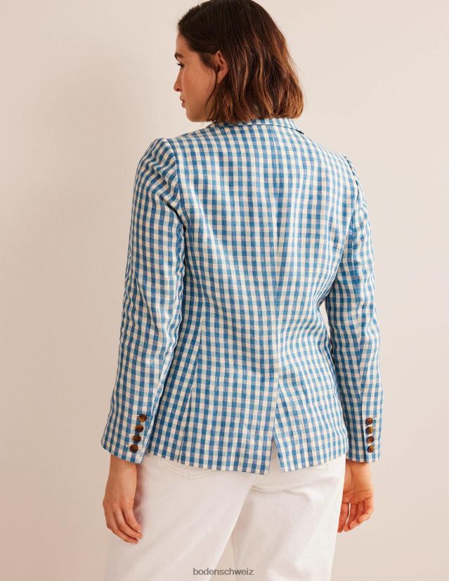 Boden Frauen Der Cambridge-Leinenblazer VH86PT673 Kleidung blau-weißer Gingham