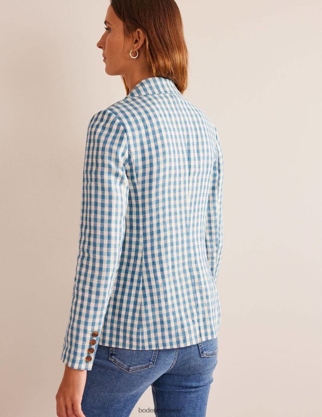 Boden Frauen Der Cambridge-Leinenblazer VH86PT673 Kleidung blau-weißer Gingham