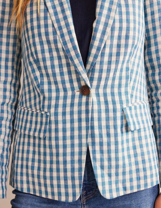 Boden Frauen Der Cambridge-Leinenblazer VH86PT673 Kleidung blau-weißer Gingham