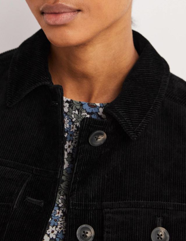 Boden Frauen Kurz geschnittene Cordjacke VH86PT1918 Kleidung Schwarz