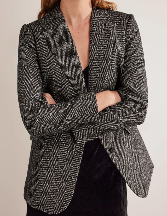 Boden Frauen Langer, entspannter Blazer VH86PT1222 Kleidung Fischgrätenmuster