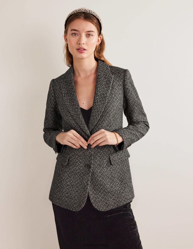 Boden Frauen Langer, entspannter Blazer VH86PT1222 Kleidung Fischgrätenmuster