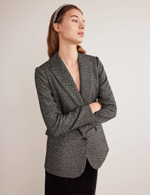 Boden Frauen Langer, entspannter Blazer VH86PT1222 Kleidung Fischgrätenmuster