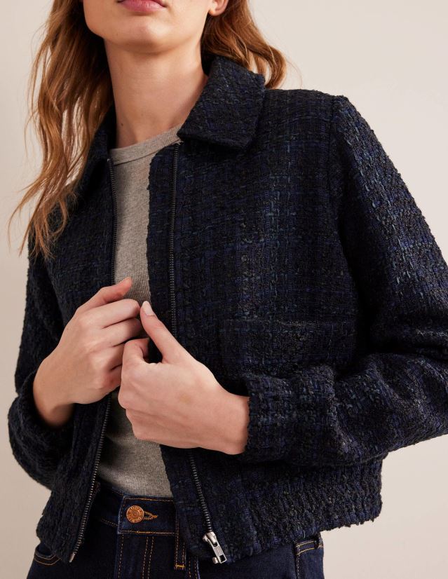 Boden Frauen Strukturierte Jacke mit durchgehendem Reißverschluss VH86PT1584 Kleidung Marine