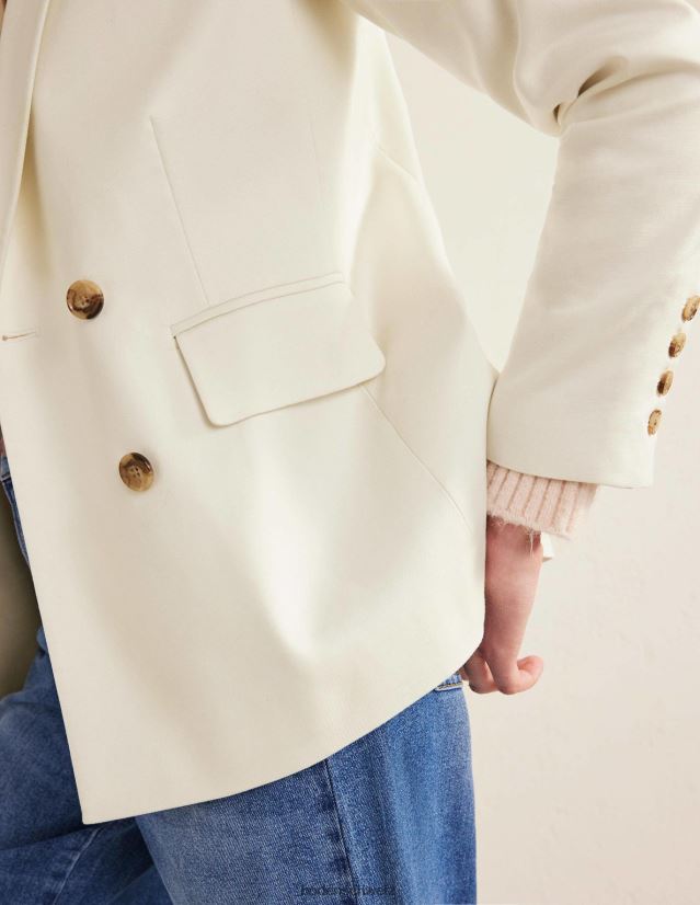 Boden Frauen Zweireihiger Twill-Blazer VH86PT1465 Kleidung Elfenbein