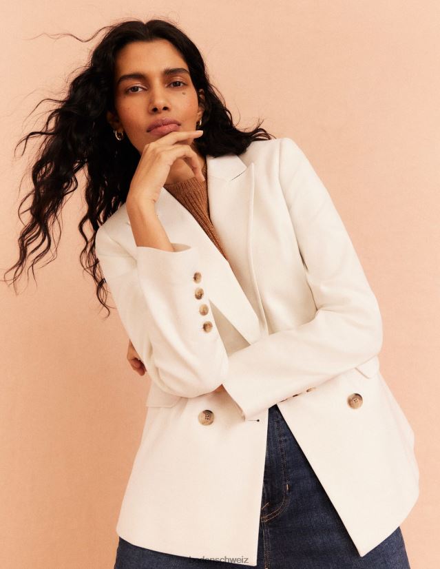 Boden Frauen Zweireihiger Twill-Blazer VH86PT1465 Kleidung Elfenbein