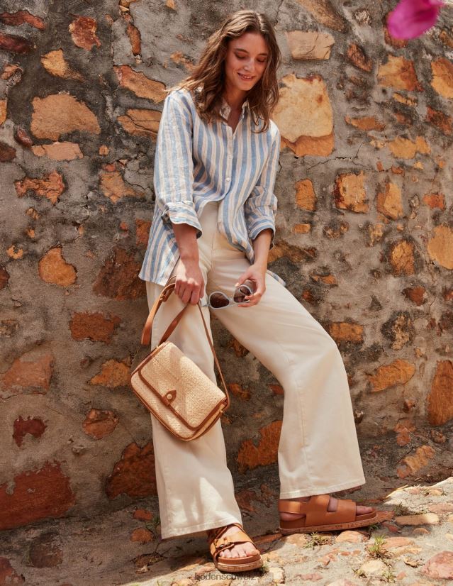 Boden Frauen Jeans mit hohem Bund und weitem Bein VH86PT657 Kleidung naturfarben