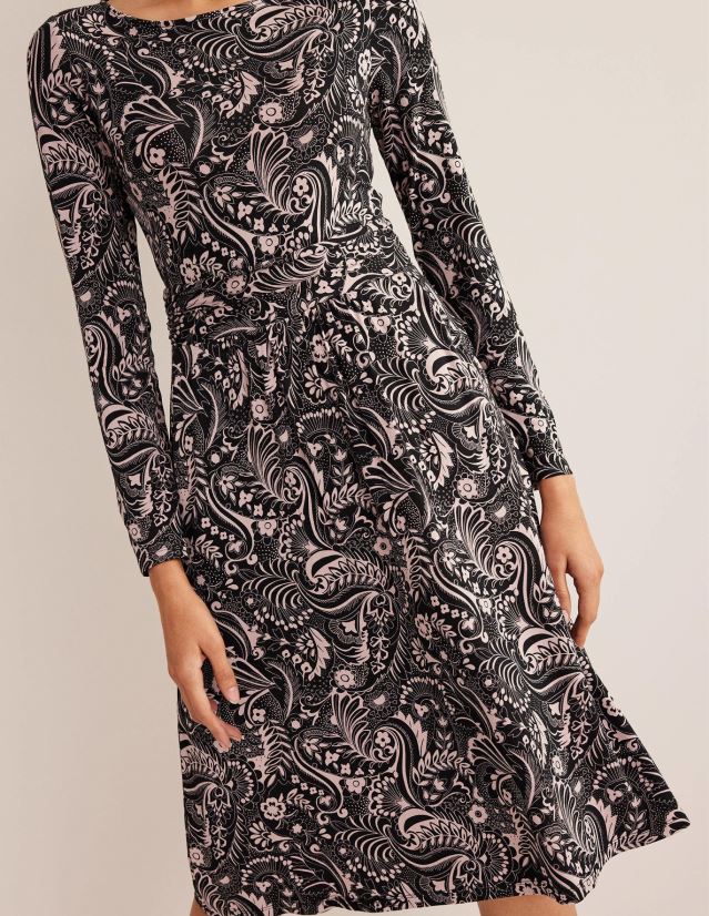 Boden Frauen Abigail Jerseykleid VH86PT1607 Kleidung Schwarz und Paisley-Punkt