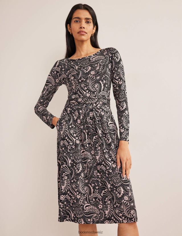 Boden Frauen Abigail Jerseykleid VH86PT1607 Kleidung Schwarz und Paisley-Punkt
