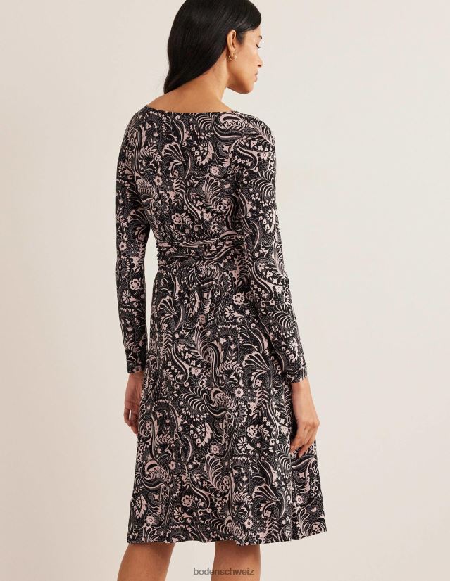 Boden Frauen Abigail Jerseykleid VH86PT1607 Kleidung Schwarz und Paisley-Punkt