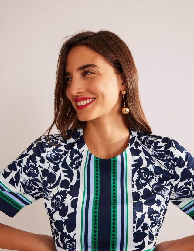 Boden Frauen Alexa-Etuikleid aus Baumwolle VH86PT53 Kleidung Marineblau und Tulpenblüte