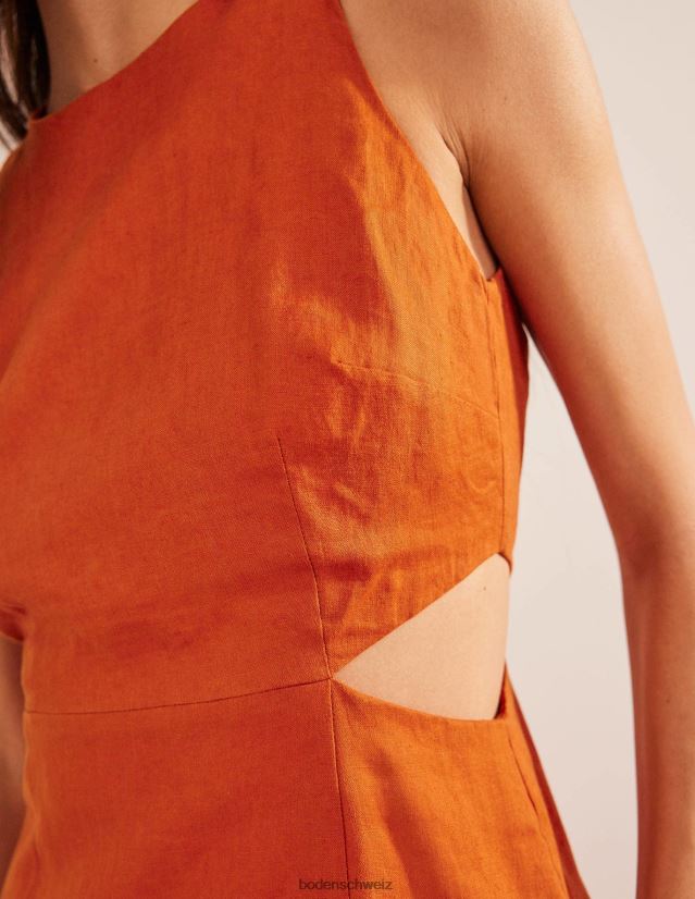 Boden Frauen Ausgeschnittenes Midikleid aus Leinen VH86PT1458 Kleidung Rost