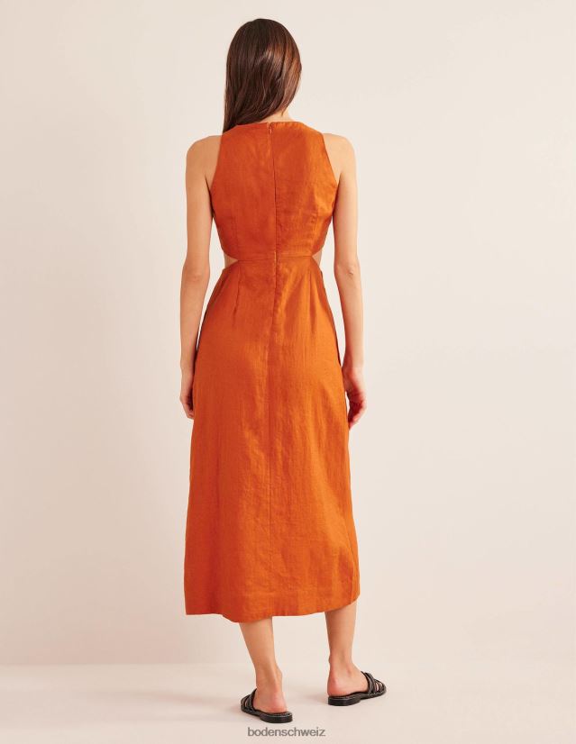 Boden Frauen Ausgeschnittenes Midikleid aus Leinen VH86PT1458 Kleidung Rost