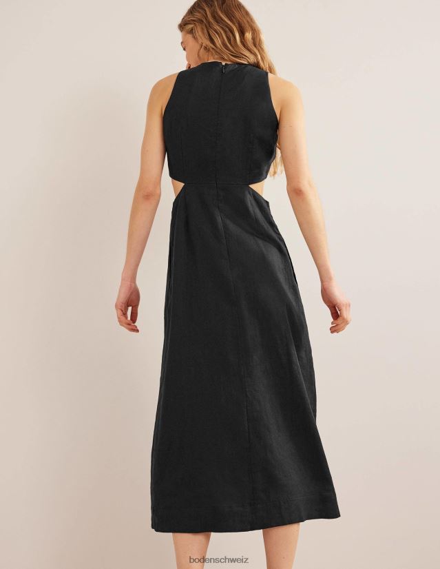 Boden Frauen Ausgeschnittenes Midikleid aus Leinen VH86PT2273 Kleidung Schwarz