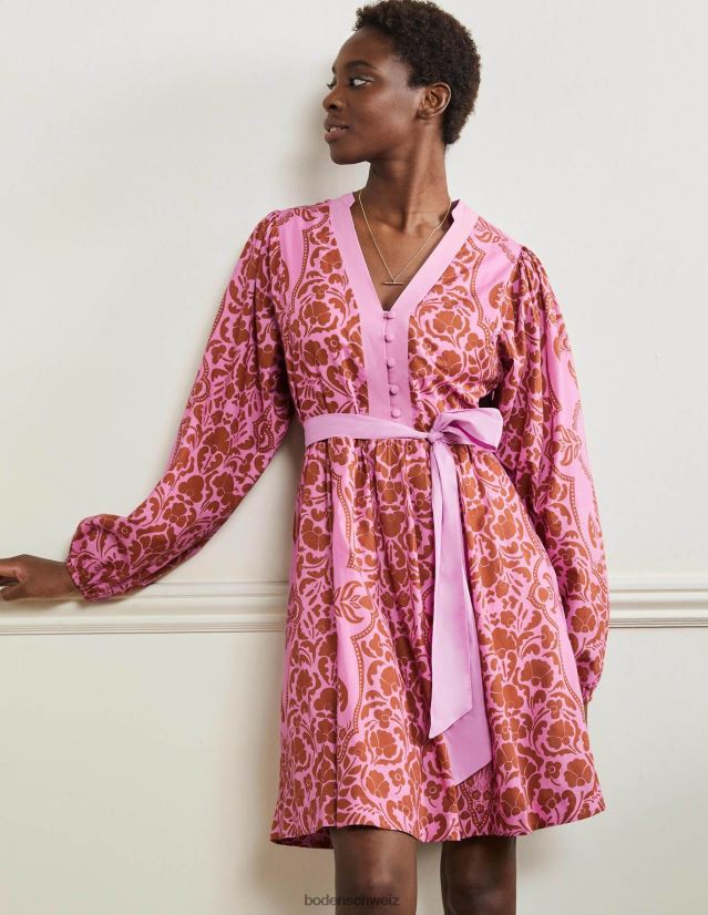 Boden Frauen Baumwollkleid mit eingekerbtem Ausschnitt VH86PT2283 Kleidung Orchideenblütenblatt und Passionsblüte