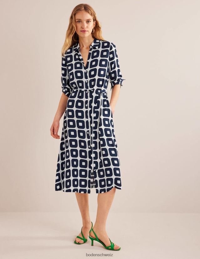 Boden Frauen Bedrucktes Midi-Hemdkleid VH86PT577 Kleidung Französisches Marineblau und kleiner Würfel