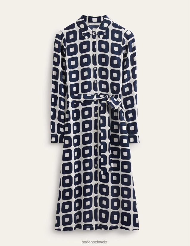 Boden Frauen Bedrucktes Midi-Hemdkleid VH86PT577 Kleidung Französisches Marineblau und kleiner Würfel
