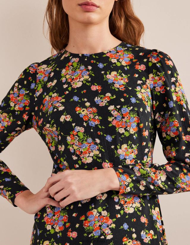 Boden Frauen Fit-and-Flare-Kleid mit Rundhalsausschnitt VH86PT1510 Kleidung Schwarz-Wild-Cluster