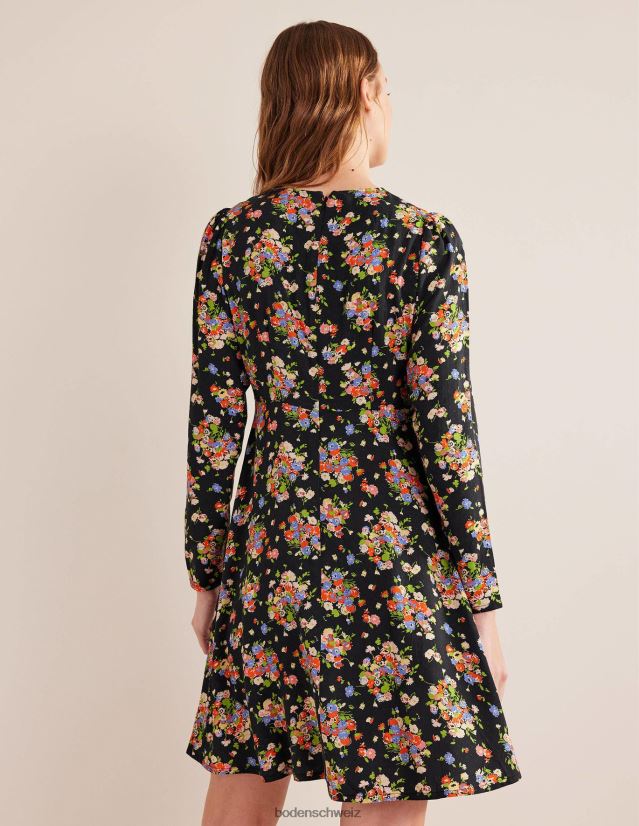 Boden Frauen Fit-and-Flare-Kleid mit Rundhalsausschnitt VH86PT1510 Kleidung Schwarz-Wild-Cluster