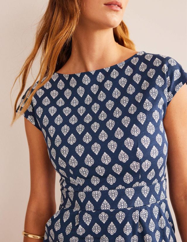 Boden Frauen Florrie-Jerseykleid VH86PT582 Kleidung französisches Marineblau und Jasminknospe