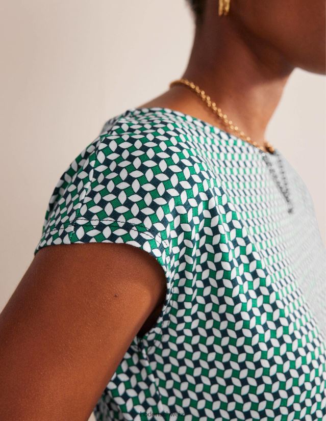 Boden Frauen Florrie-Jerseykleid VH86PT62 Kleidung Wiesengrün und abstrakter Diamant