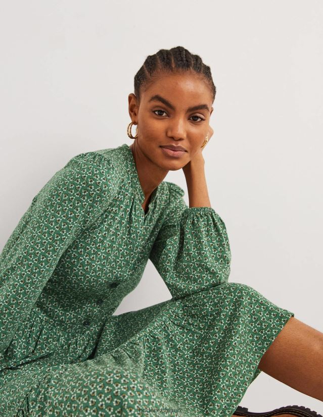 Boden Frauen Geknöpftes Midikleid aus Jersey VH86PT1255 Kleidung Jägergrün und Diamantknospe