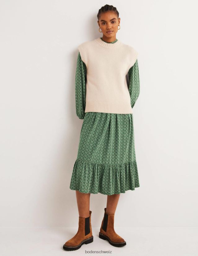 Boden Frauen Geknöpftes Midikleid aus Jersey VH86PT1255 Kleidung Jägergrün und Diamantknospe