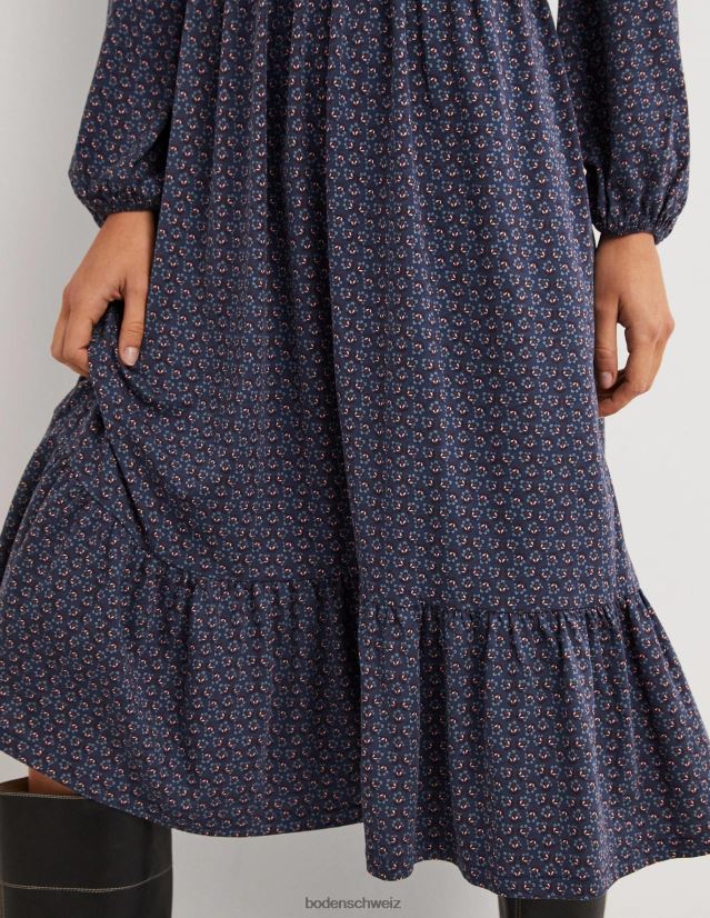 Boden Frauen Geknöpftes Midikleid aus Jersey VH86PT1648 Kleidung Marineblau und Diamantknospe