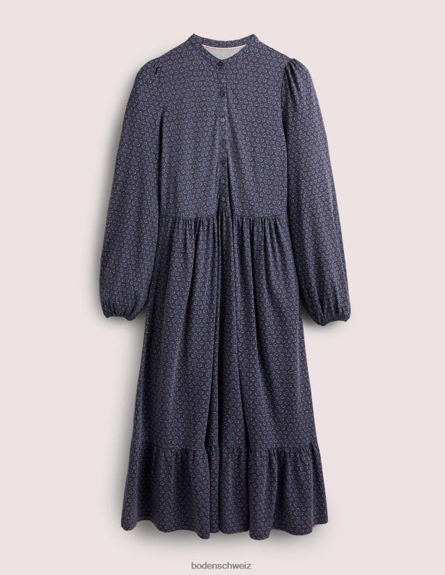 Boden Frauen Geknöpftes Midikleid aus Jersey VH86PT1648 Kleidung Marineblau und Diamantknospe