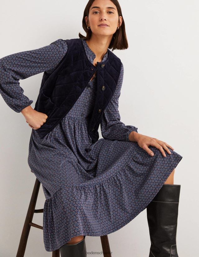 Boden Frauen Geknöpftes Midikleid aus Jersey VH86PT1648 Kleidung Marineblau und Diamantknospe