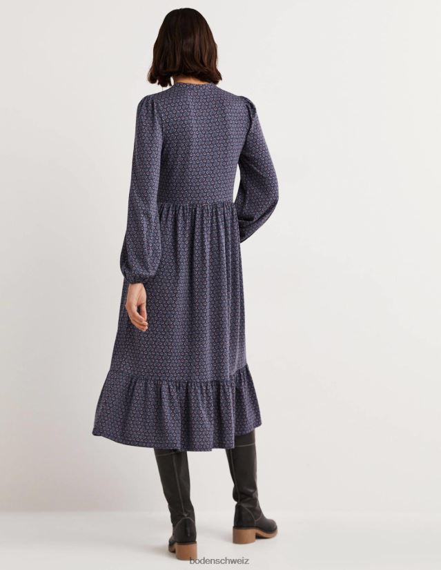Boden Frauen Geknöpftes Midikleid aus Jersey VH86PT1648 Kleidung Marineblau und Diamantknospe