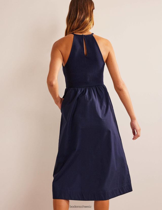 Boden Frauen Geripptes Neckholder-Midikleid VH86PT1152 Kleidung Marine