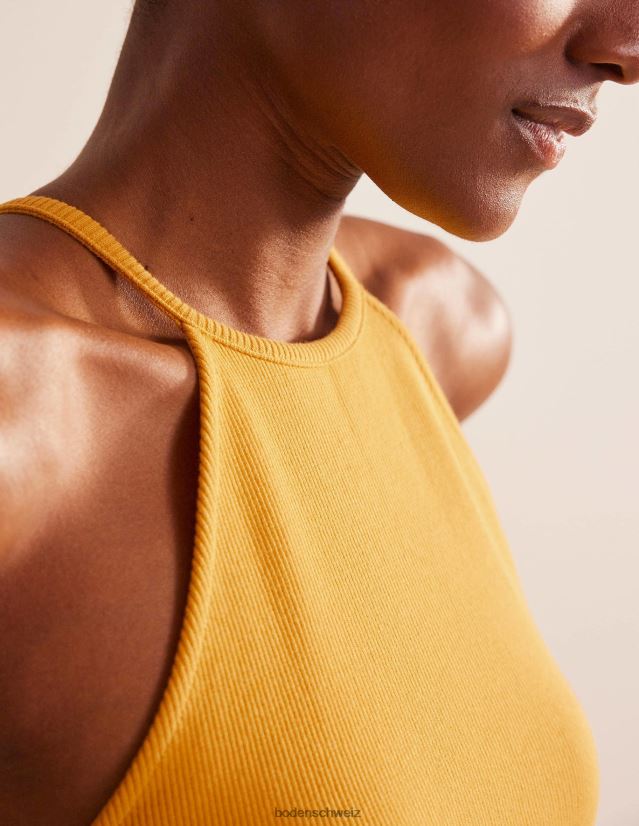 Boden Frauen Geripptes Neckholder-Midikleid VH86PT1262 Kleidung französische Ringelblume