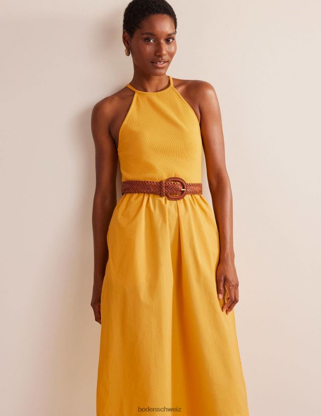 Boden Frauen Geripptes Neckholder-Midikleid VH86PT1262 Kleidung französische Ringelblume