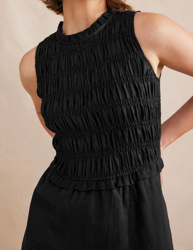 Boden Frauen Gesmoktes Midikleid aus Leinen VH86PT76 Kleidung Schwarz