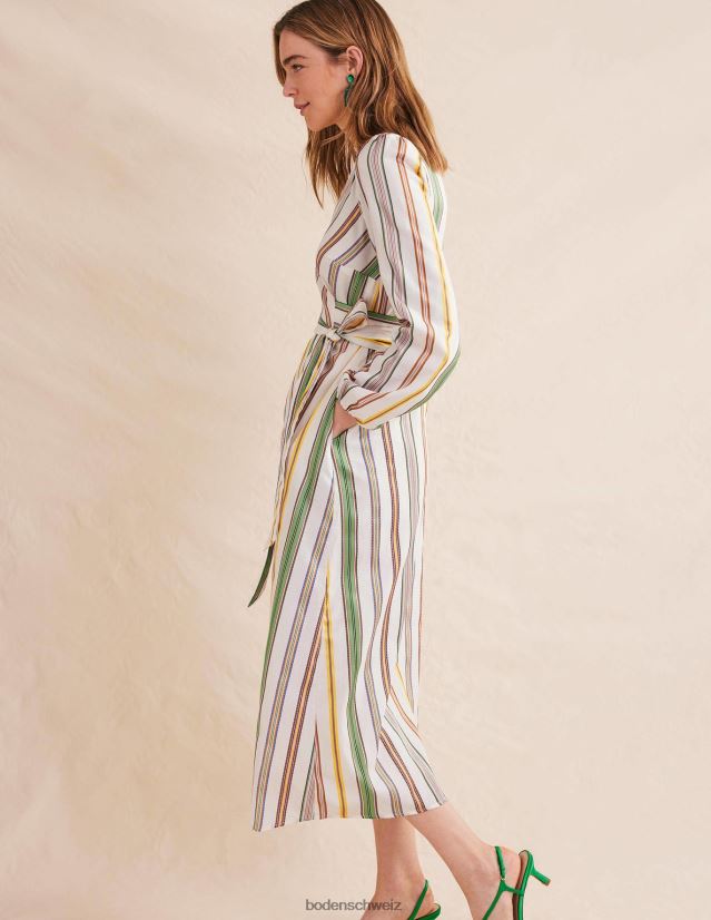 Boden Frauen Gestreiftes Maxi-Wickelkleid VH86PT1328 Kleidung Mehrfarbig und gestreift