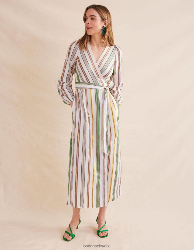 Boden Frauen Gestreiftes Maxi-Wickelkleid VH86PT1328 Kleidung Mehrfarbig und gestreift