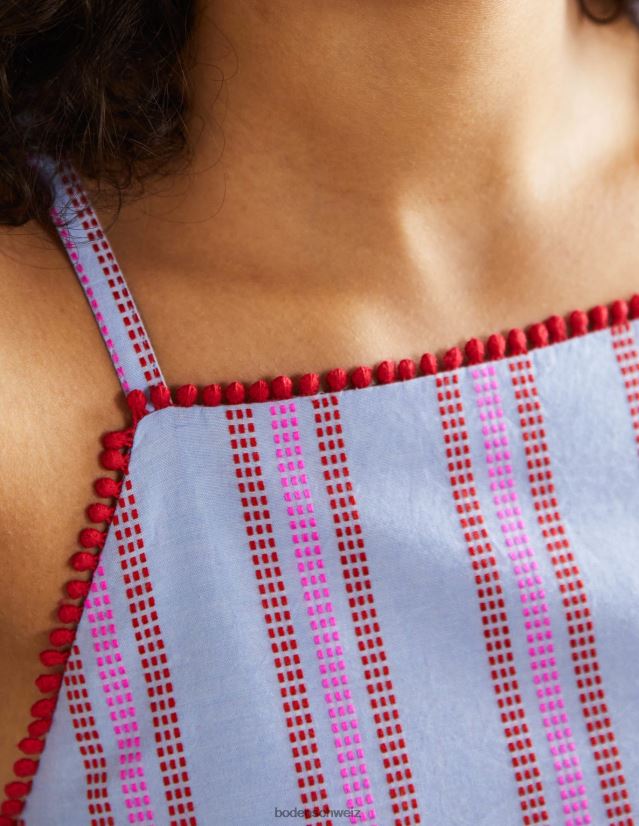 Boden Frauen Gestreiftes Neckholder-Midikleid VH86PT2026 Kleidung Drachenrot und Stiefmütterchen