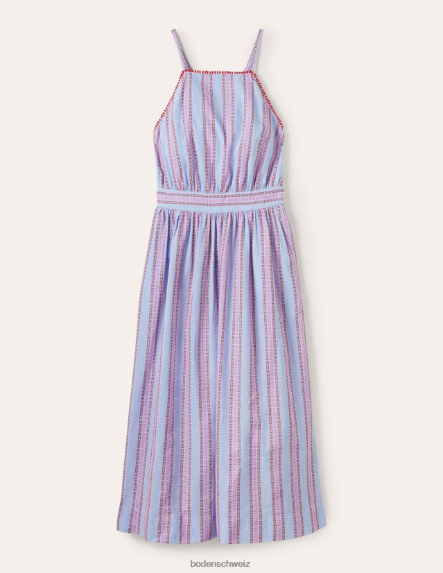 Boden Frauen Gestreiftes Neckholder-Midikleid VH86PT2026 Kleidung Drachenrot und Stiefmütterchen