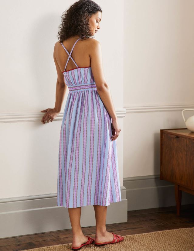 Boden Frauen Gestreiftes Neckholder-Midikleid VH86PT2026 Kleidung Drachenrot und Stiefmütterchen