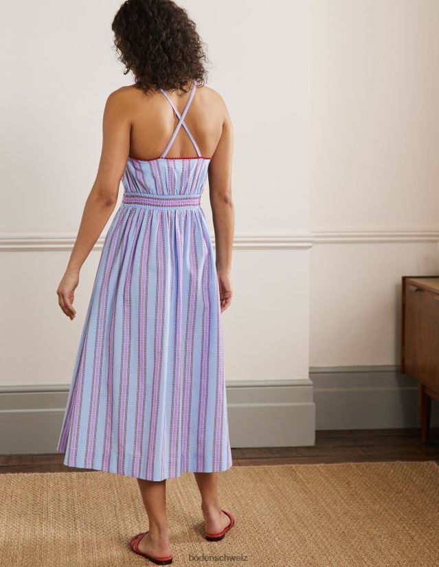 Boden Frauen Gestreiftes Neckholder-Midikleid VH86PT2026 Kleidung Drachenrot und Stiefmütterchen