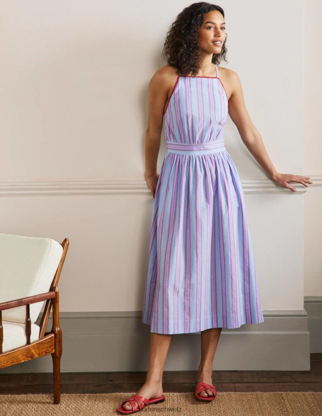 Boden Frauen Gestreiftes Neckholder-Midikleid VH86PT2026 Kleidung Drachenrot und Stiefmütterchen